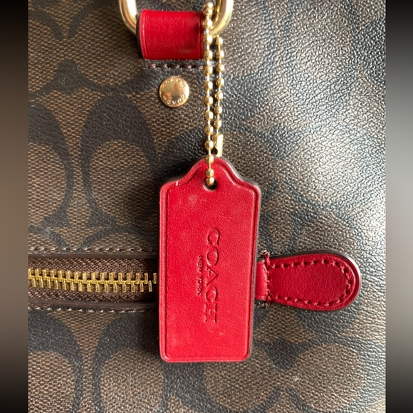 Coach Brown Signature Tote with Red Handles - Picture 4 of 9